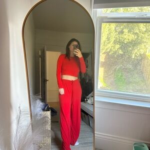 SKIMS Bold Red Wide Leg Pants & Top Set